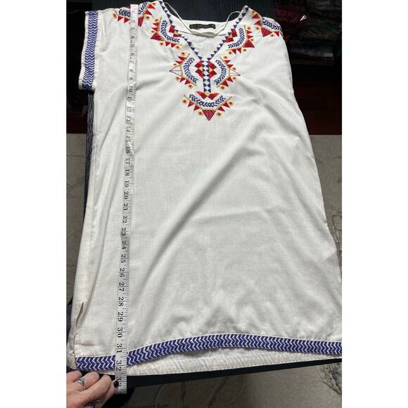 Zara Aztec Embroidered Linen Blend Shift Dress - Picture 4 of 6